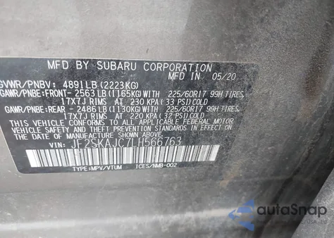 2020 Subaru Forester Premium z USA, uszkodzony, nr VIN JF2SKAJC7LH566763